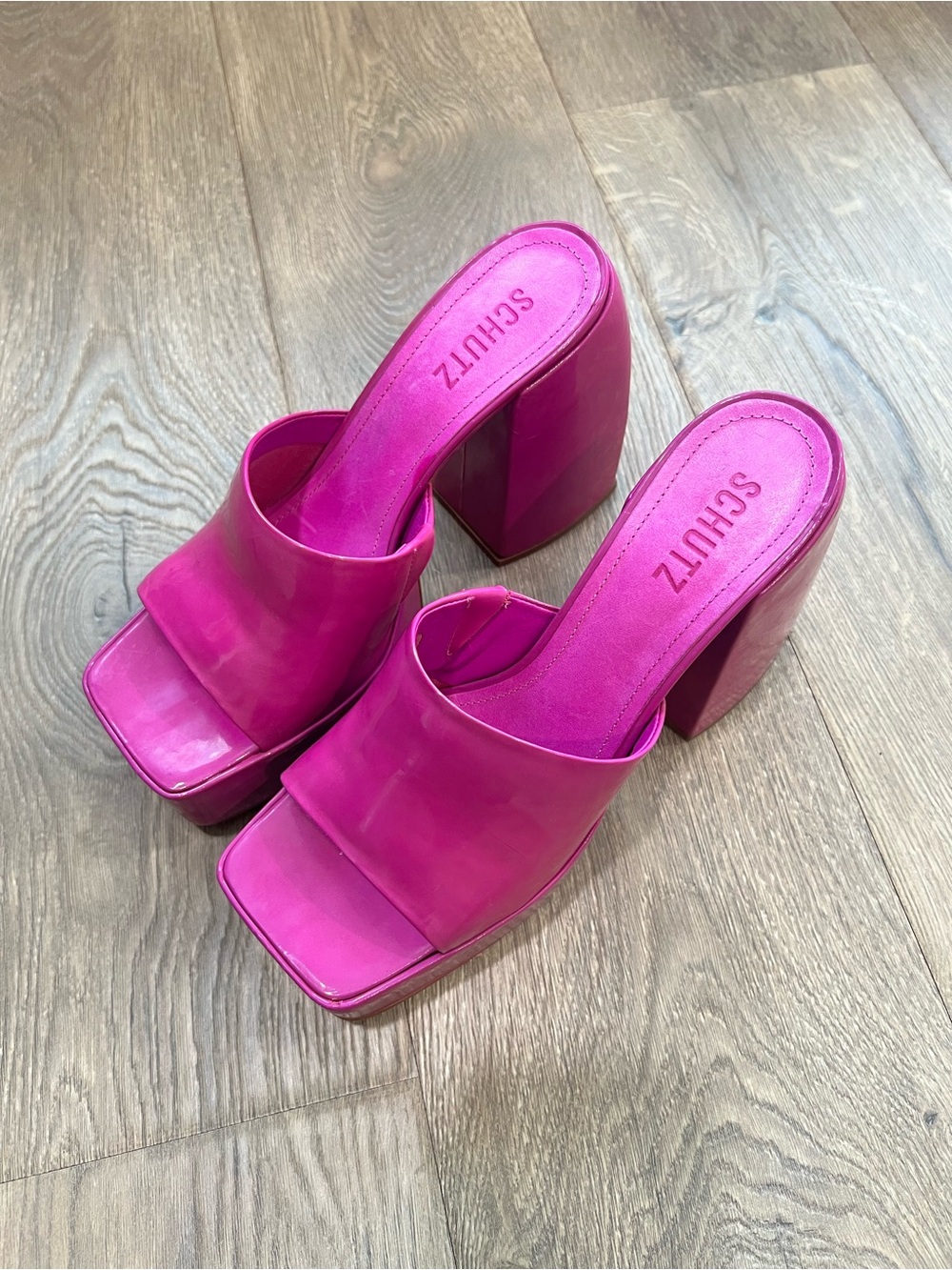 SCHUTZ Hot Pink Block Heel Slide Mules